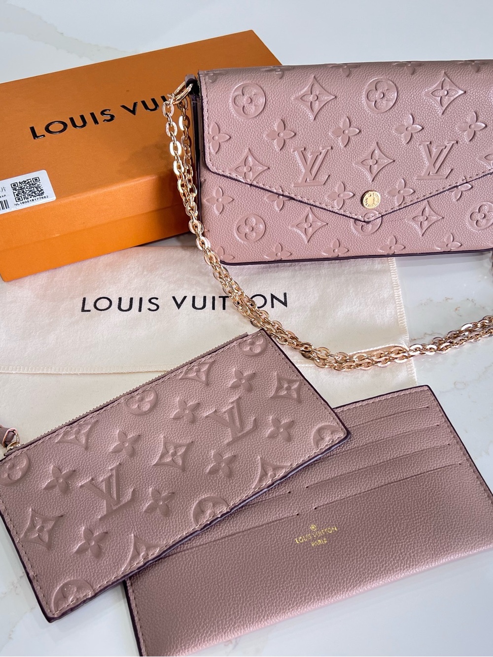 Louis Vuitton Pink Embossed Monogram Chain Clutch Wallet